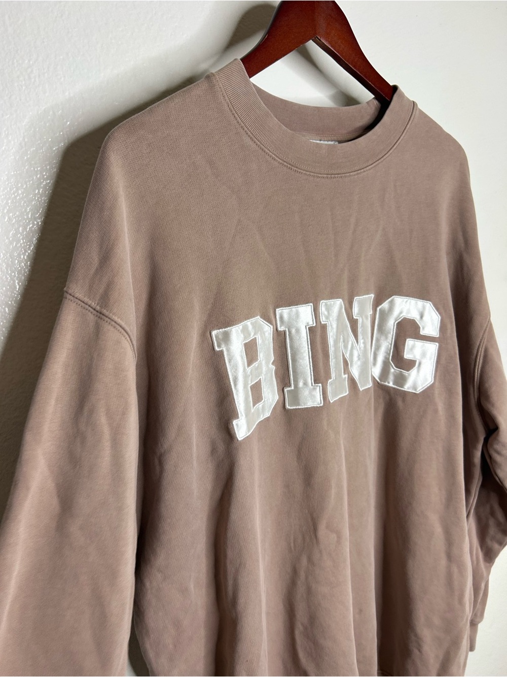 Anine Bing 100% Cotton Oversized Tyler 'BING' Spellout Sweatshirt in Tan - Picture 9 of 16